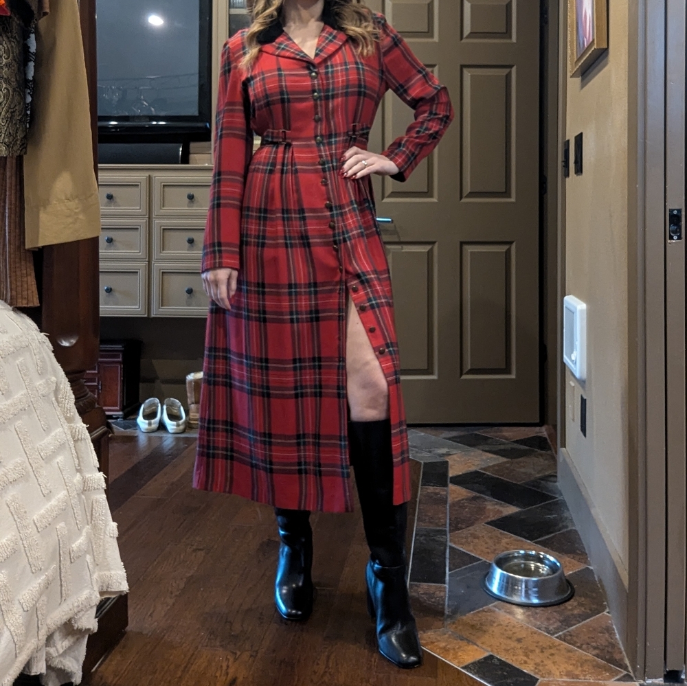 Jessica Howard vintage plaid brass button cinch waist dress